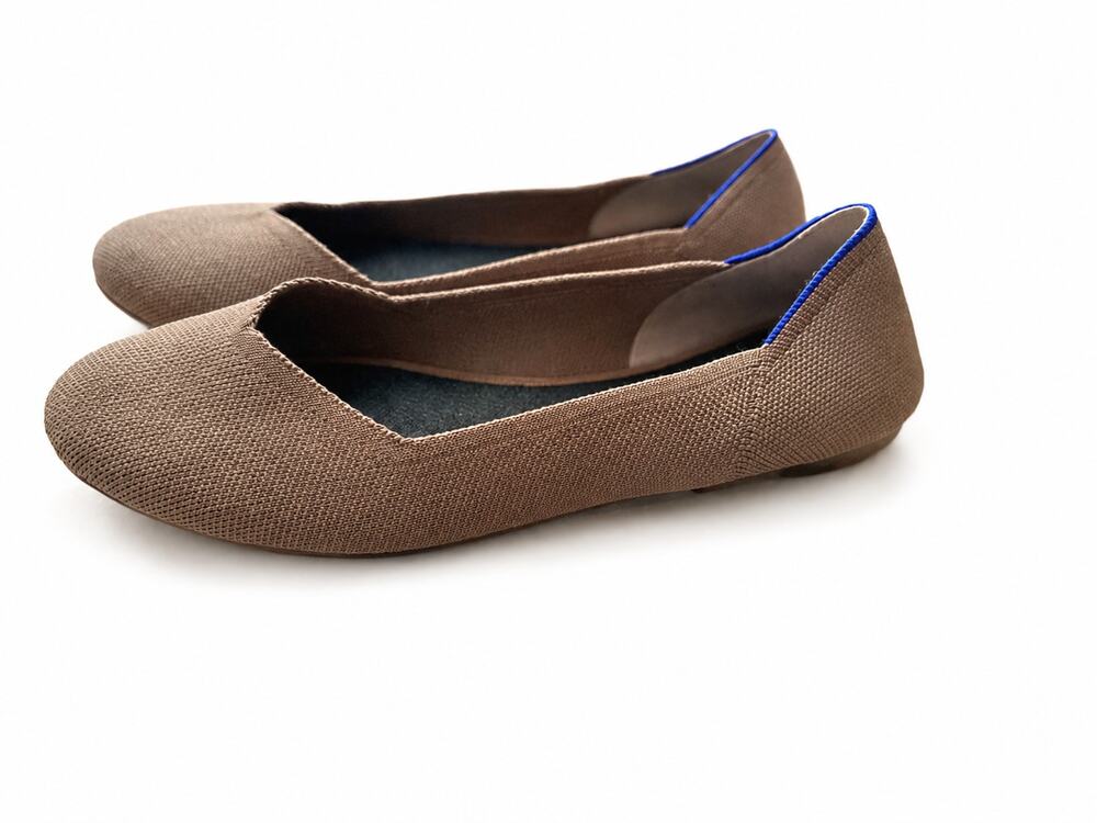 Rothy's The Flat Flax Birdseye Brown Knit Ballet Flats Women's Size 10